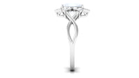 Oval cut moonstone and diamond floral halo ring with 3/4 ct solitaire, featuring intricate rosec Jewels design and sterling silver band