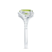 Natural 1 Carat Oval Peridot Engagement Ring with Diamond Bypass Shank