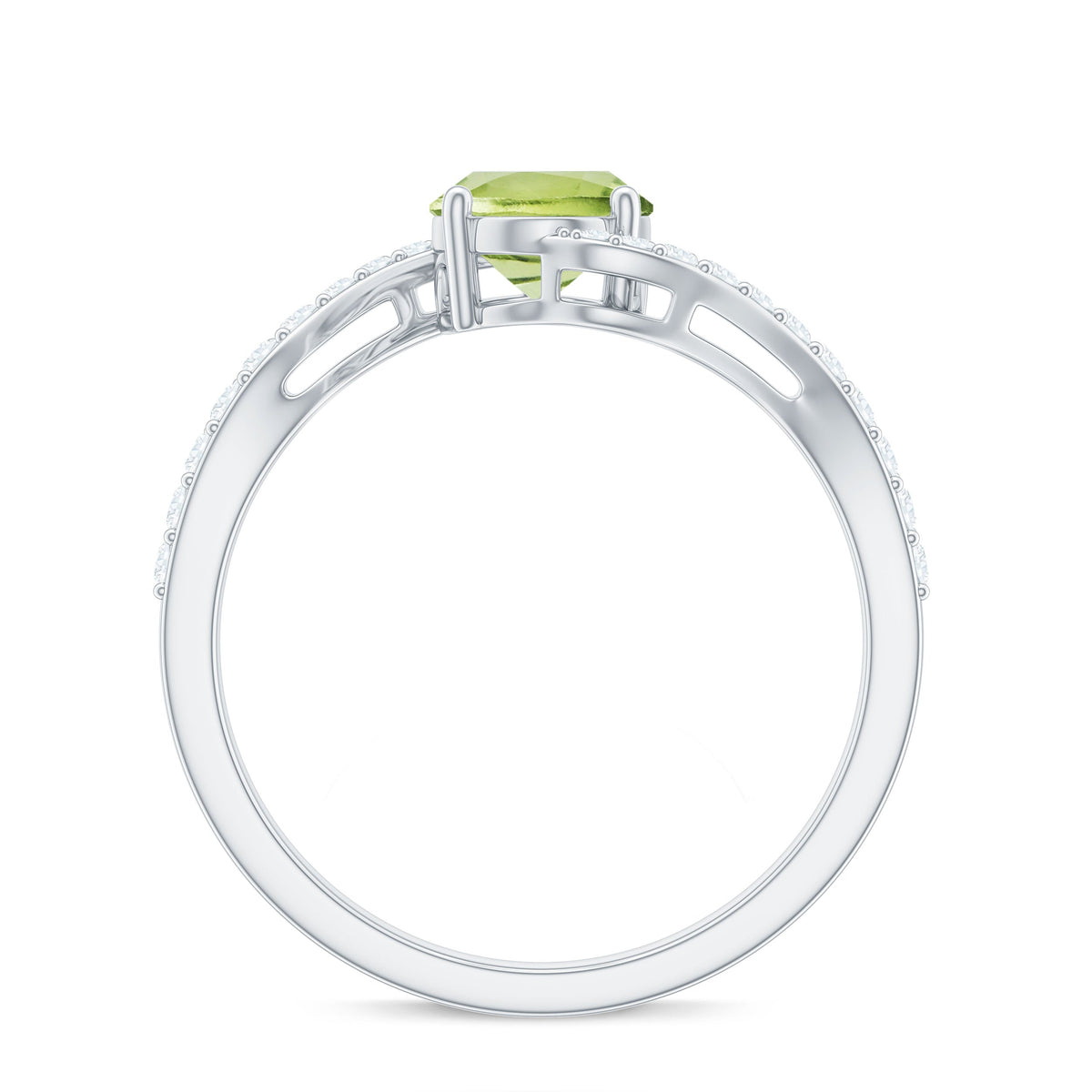 Natural 1 Carat Oval Peridot Engagement Ring with Diamond Bypass Shank