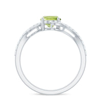 Natural 1 Carat Oval Peridot Engagement Ring with Diamond Bypass Shank