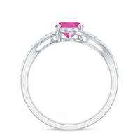 Natural Pink Tourmaline Solitaire Bypass Ring with Diamond
