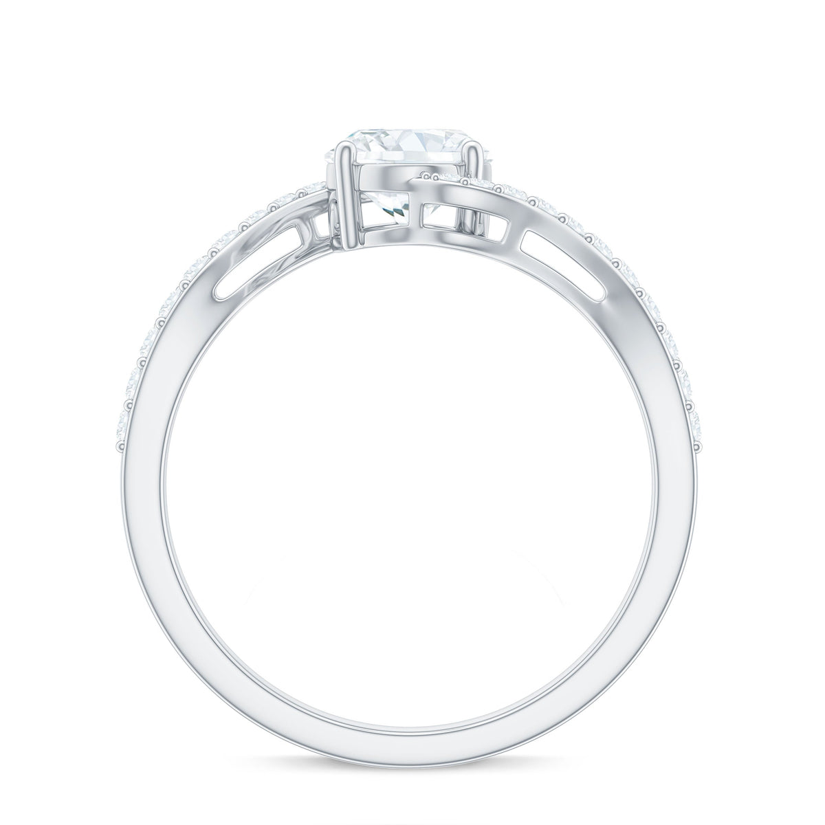 Rosec Jewels 1 Carat Moissanite oval engagement ring with bypass shank and elegant band design.