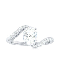 Rosec Jewels 1 Carat Moissanite Oval Engagement Ring with bypass shank, featuring a sparkling oval gemstone and elegant band design