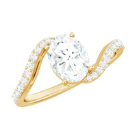 Rosec Jewels 1 Carat Moissanite oval engagement ring with bypass shank, showcasing sparkling stone and elegant band design.