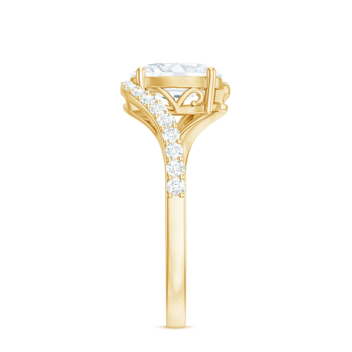 Rosec Jewels 1 Carat Moissanite Oval Engagement Ring with bypass shank, featuring a sparkling center stone and elegant band design.