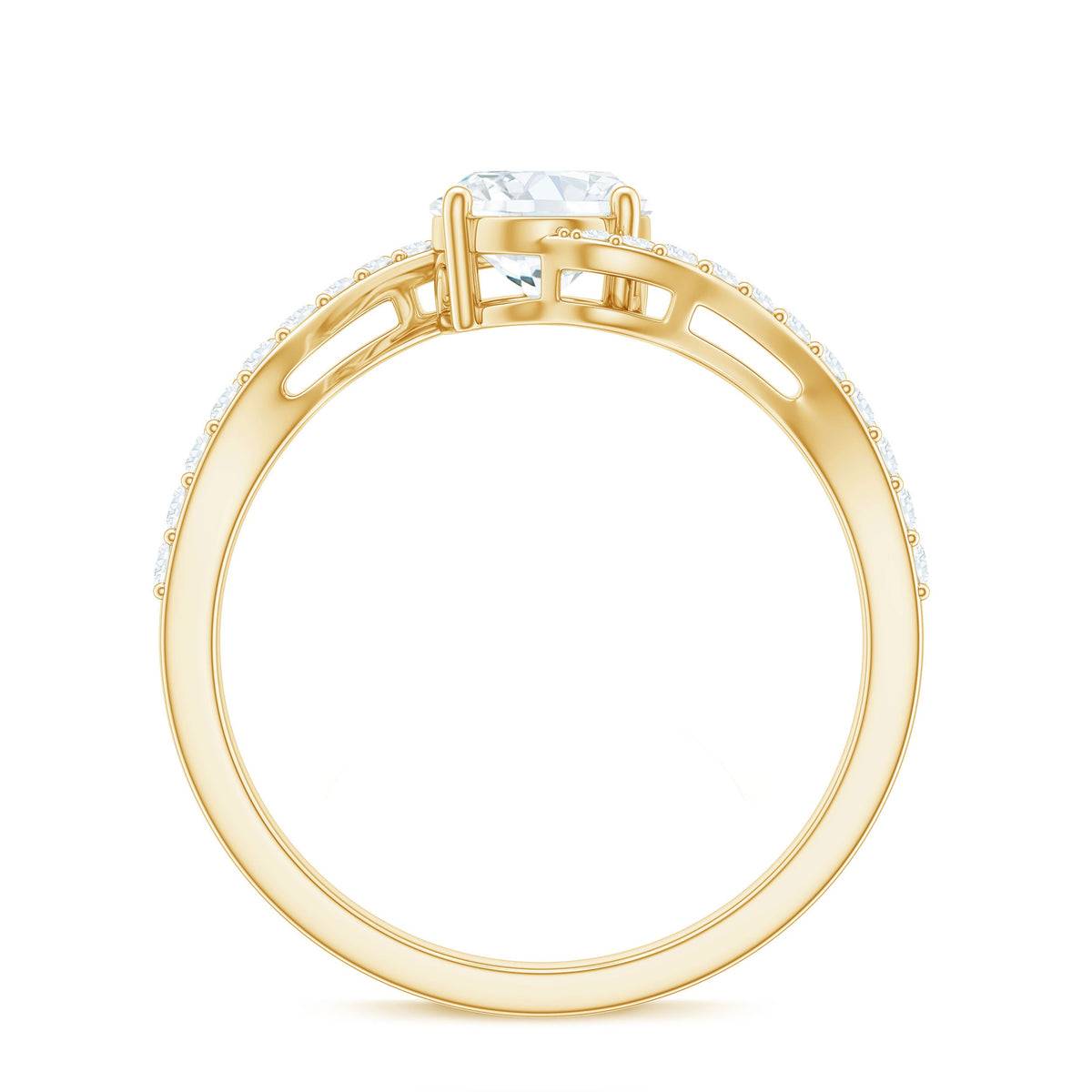 Oval 1 Carat Moissanite engagement ring with bypass shank by Rosec Jewels, showcasing sparkling center stone and elegant band design.