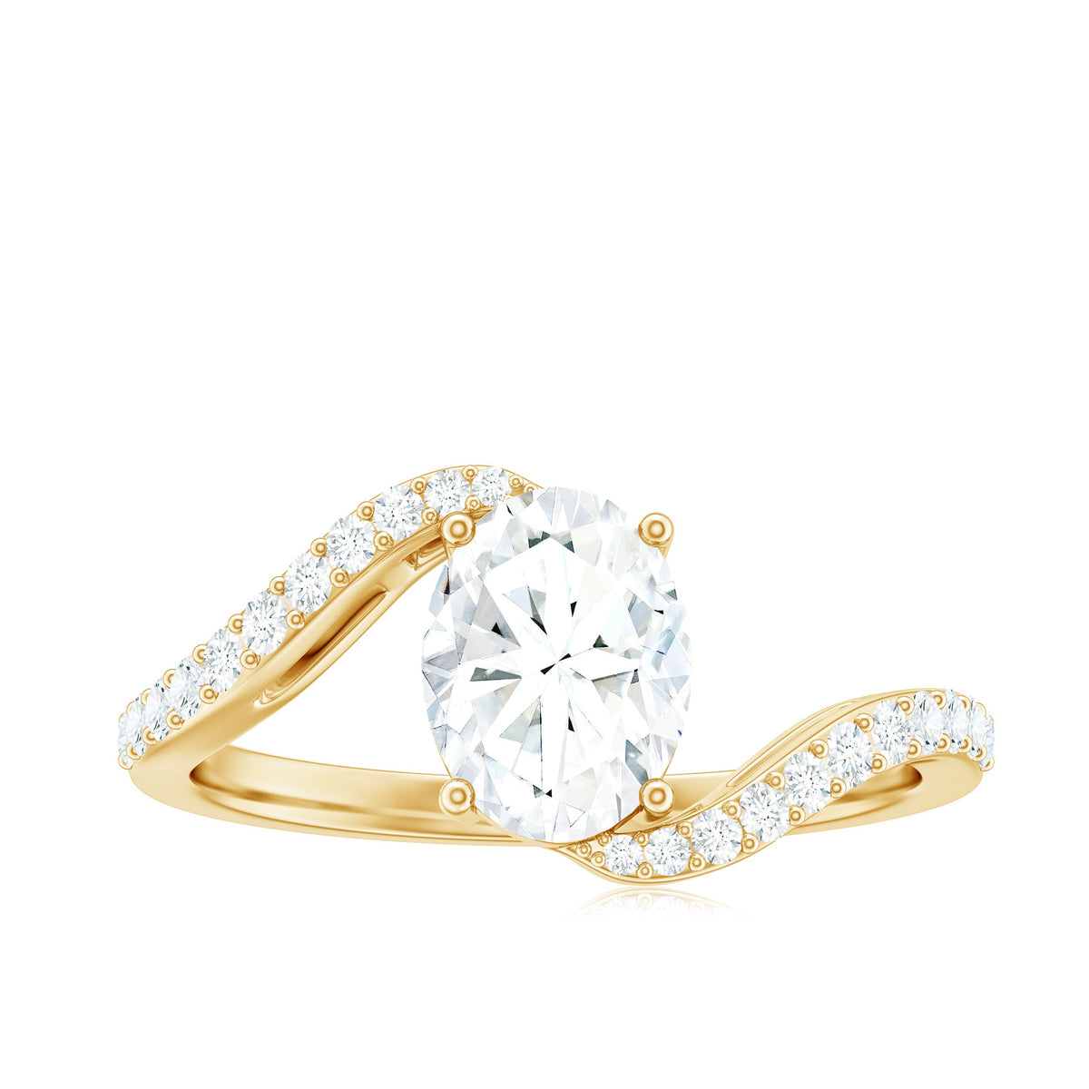 Oval 1 Carat Moissanite engagement ring with bypass shank by Rosec Jewels, showcasing the sparkling center stone and elegant band design.