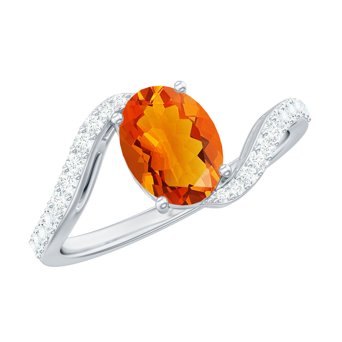 Oval cut fire opal and diamond bypass ring by Rosec Jewels, featuring a sleek design with sparkling gemstones.