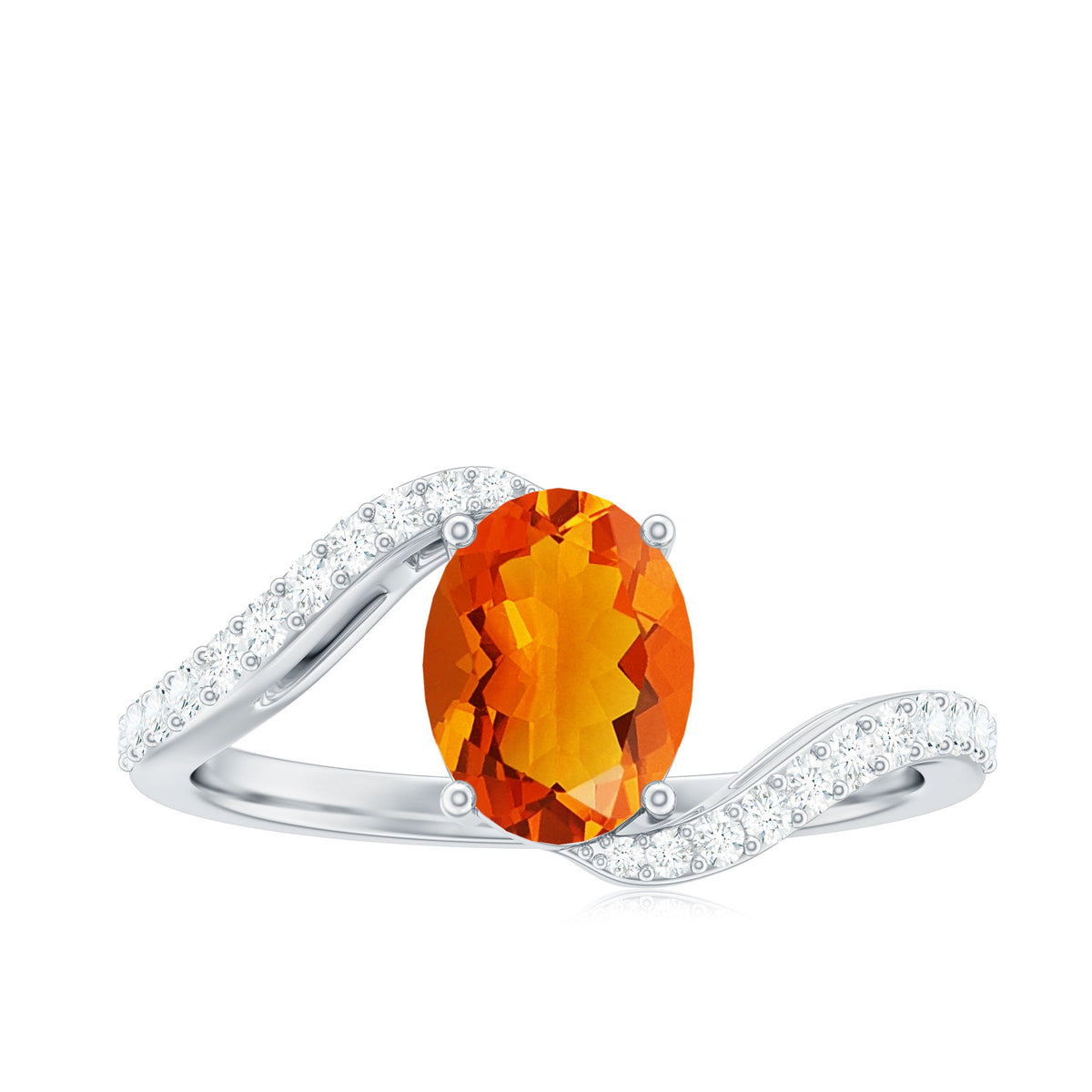 Oval cut fire opal and diamond bypass ring by Rosec Jewels featuring a sleek design with sparkling stones.