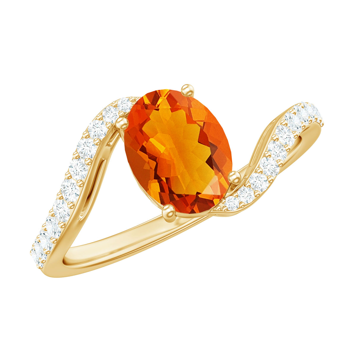 Oval cut solitaire fire opal and diamond bypass ring by Rosec Jewels, showcasing the elegant design and sparkling stones.