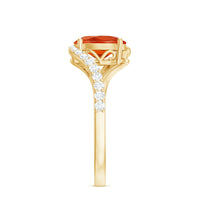 Oval cut fire opal and diamond bypass ring by Rosec Jewels, featuring a sleek design with a vibrant orange gemstone and sparkling diamonds.
