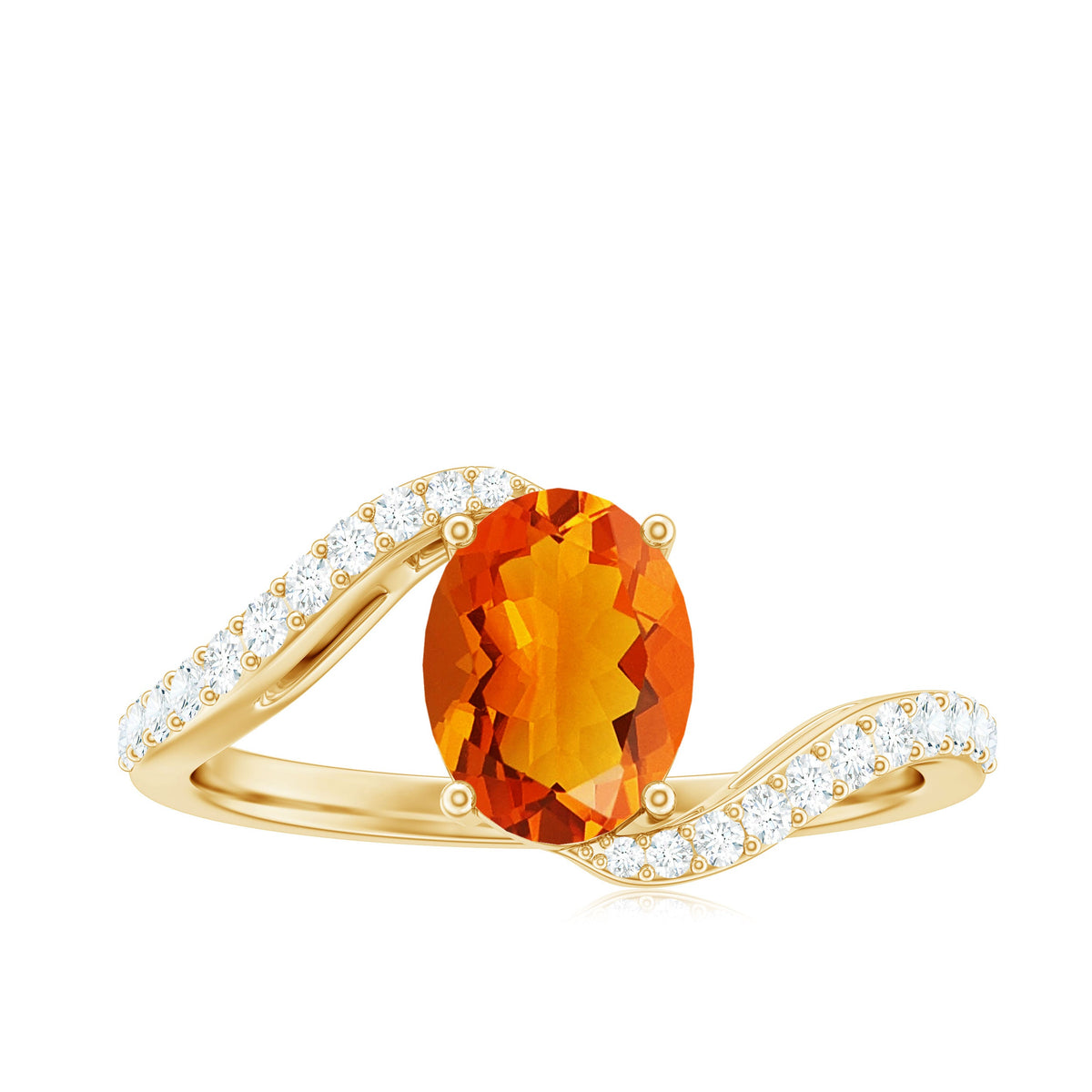 Oval cut fire opal and diamond bypass ring by Rosec Jewels featuring a central fire opal and sparkling diamonds in a modern bypass setting.