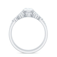 Claw Set Cushion Cut Moissanite Engagement Ring with Leaf Wedding Band