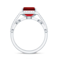 Lab Grown Ruby and Diamond Asscher Cut Engagement Ring With Enhancer