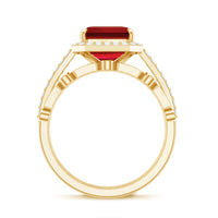 Lab Grown Ruby and Diamond Asscher Cut Engagement Ring With Enhancer