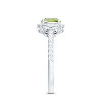 Natural 2 Carat Peridot Cushion Cut Engagement Ring with Diamond Halo