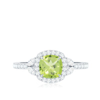Natural 2 Carat Peridot Cushion Cut Engagement Ring with Diamond Halo