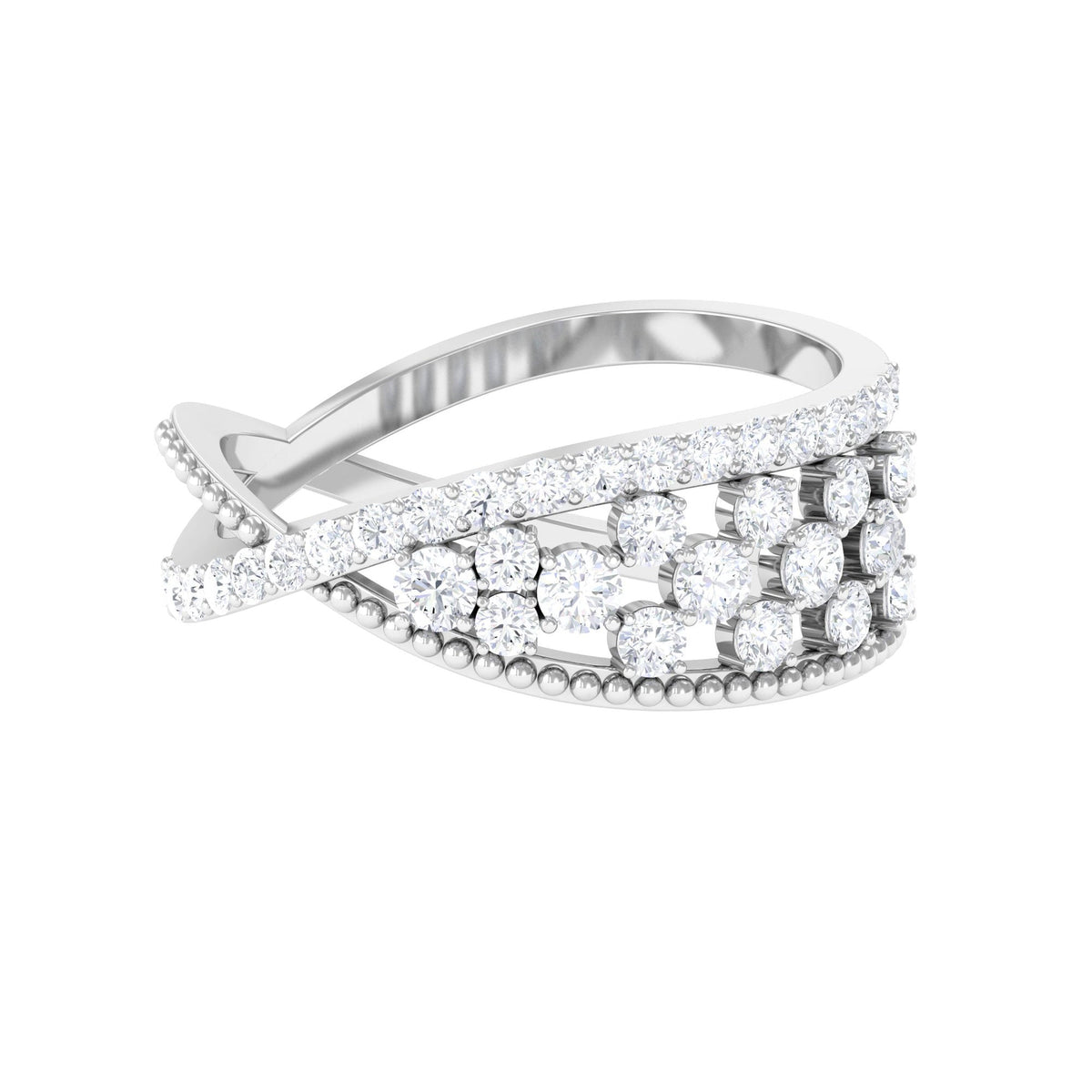 Designer Diamond Band Ring with Criss Cross Shank