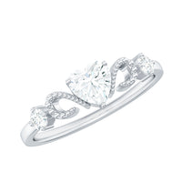 Rosec Jewels 3/4 CT zircon heart engagement ring with gold beaded band, featuring a sparkling heart-shaped zircon centerpiece.