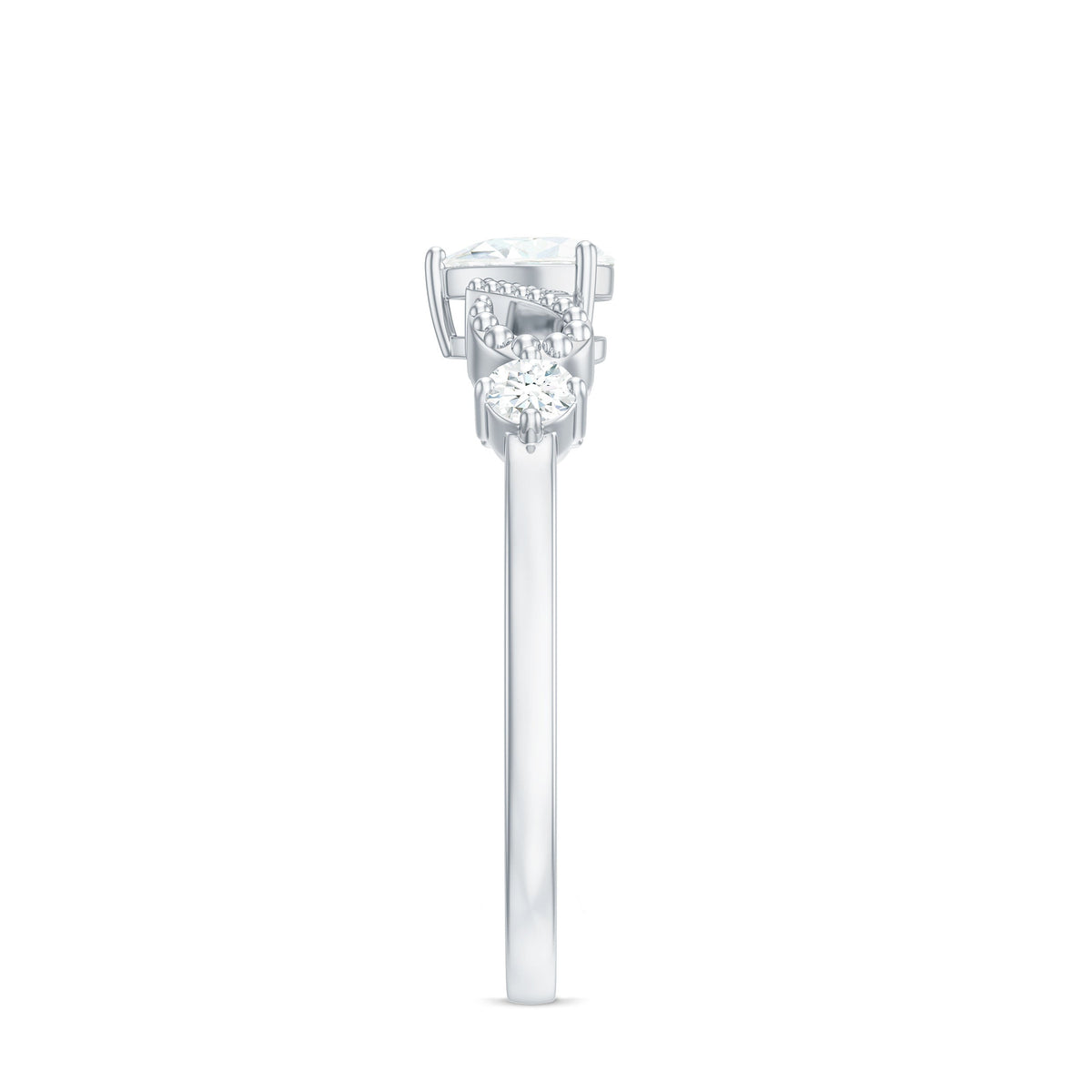 Rosec Jewels 3/4 CT zircon heart engagement ring with gold beaded band, showcasing a delicate heart-shaped zircon centerpiece.