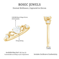 Rosec Jewels 3/4 CT minimal zircon heart engagement ring with gold beaded band, showcasing delicate craftsmanship and elegant design.