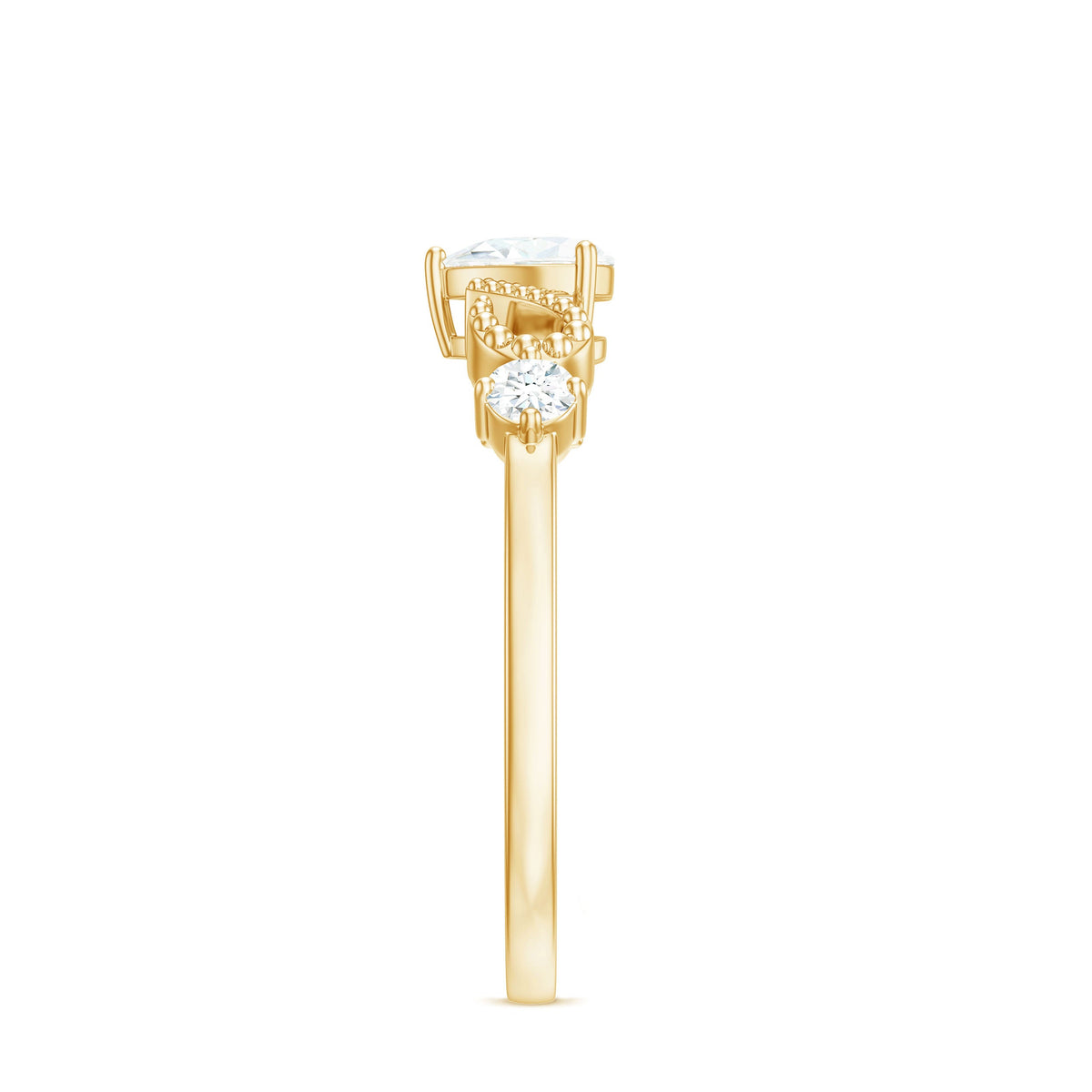 Rosec Jewels 3/4 CT zircon heart engagement ring with gold beaded band, showcasing elegant design and sparkling center stone.