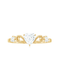 Rosec Jewels 3/4 CT zircon heart engagement ring with gold beaded band, showcasing a delicate heart-shaped zircon stone and intricate beading.
