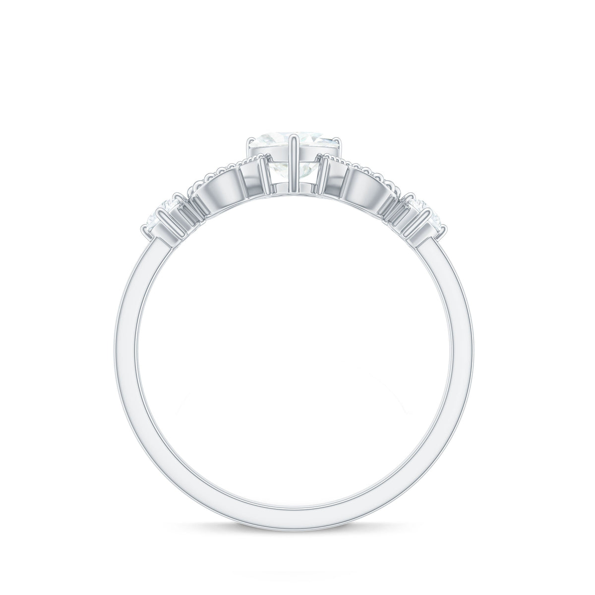 Certified Moissanite Heart Promise Ring with Beaded Detail