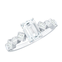 Rosec Jewels 2 CT octagon cut zircon engagement ring with side stones, featuring a sparkling central gemstone and detailed band.