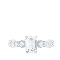 Rosec Jewels 2 CT octagon cut zircon engagement ring with side stones, showcasing a sparkling central stone and detailed band.