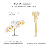 Rosec Jewels 2 CT octagon cut zircon engagement ring with side stones, showcasing a sparkling central gem and intricate band design.