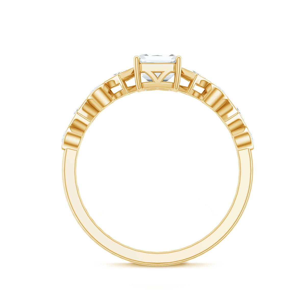 Rosec Jewels 2 CT octagon cut zircon engagement ring with side stones, showcasing a sparkling central stone and intricate band details.
