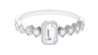 Octagon cut zircon engagement ring with side stones by Rosec Jewels, showcasing a sparkling central gemstone and elegant band.