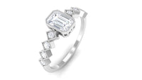 Octagon cut zircon engagement ring with side stones from Rosec Jewels, showcasing sparkling details and elegant design.