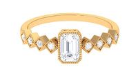Octagon cut zircon engagement ring with side stones, featuring a sparkling center stone and detailed band from Rosec Jewels.