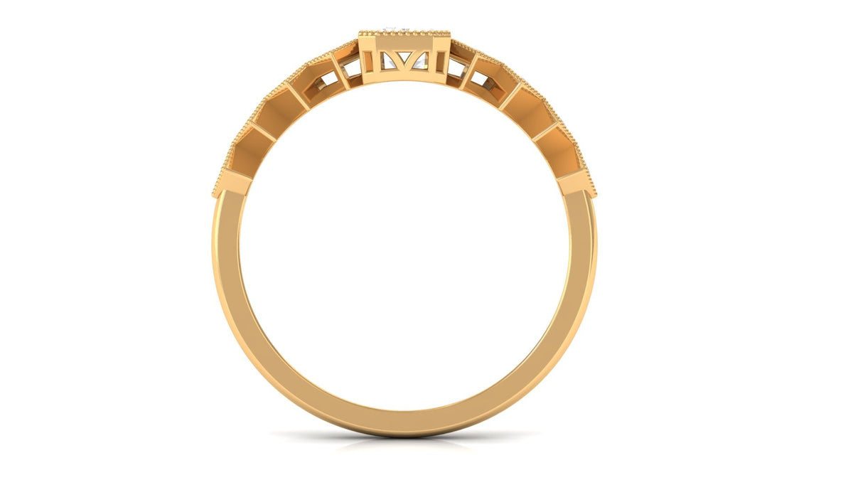 Octagon cut zircon engagement ring with side stones from Rosec Jewels, showcasing a sparkling central gemstone and detailed band design.