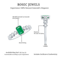 Vintage emerald cut emerald engagement ring with diamond accents by Rosec Jewels, showcasing a classic and elegant design.