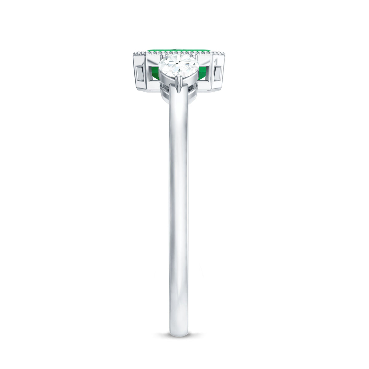 Emerald 3-stone ring with diamonds by Rosec Jewels, featuring vibrant green emeralds and sparkling diamonds in a elegant ring setting.