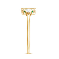 Rosec Jewels emerald and diamond 3-stone ring featuring vibrant green emeralds and sparkling diamonds on a sleek band.