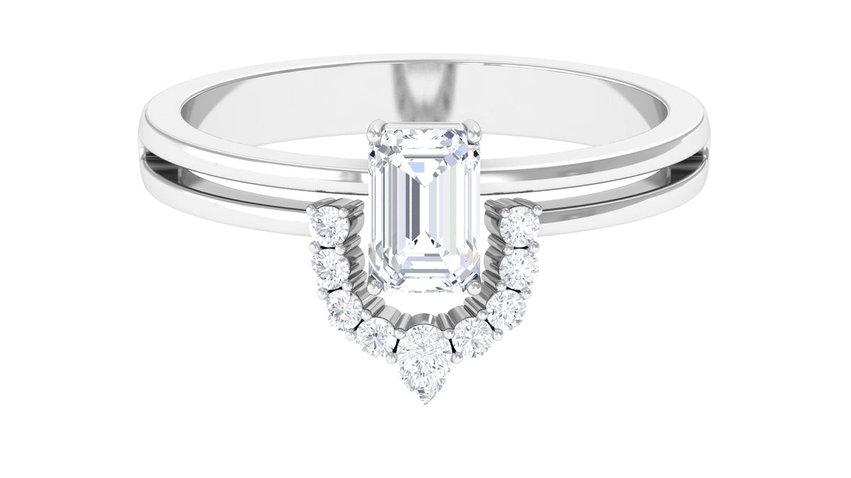 Rosec Jewels 1 CT octagon cut zircon double band engagement ring with intricate silver setting and sparkling stones.