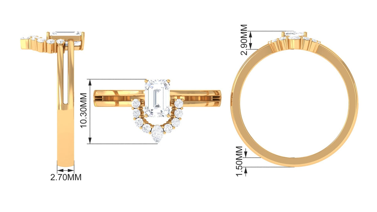 Rosec Jewels 1 CT octagon cut zircon double band engagement ring with intricate design and sparkling gemstone details.