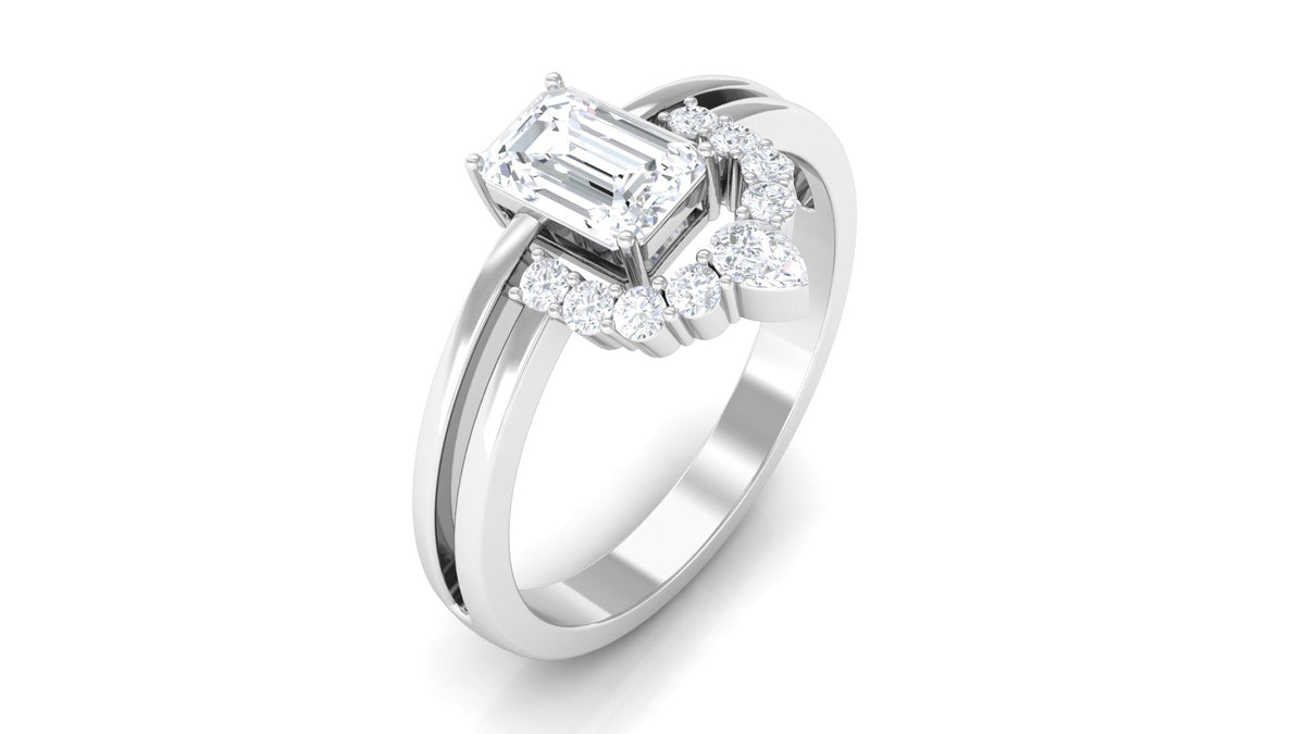 Octagon cut zircon double band engagement ring by Rosec Jewels featuring sparkling stones and intricate silver design.