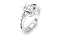 Octagon cut zircon double band engagement ring by Rosec Jewels featuring sparkling stones and intricate silver design.