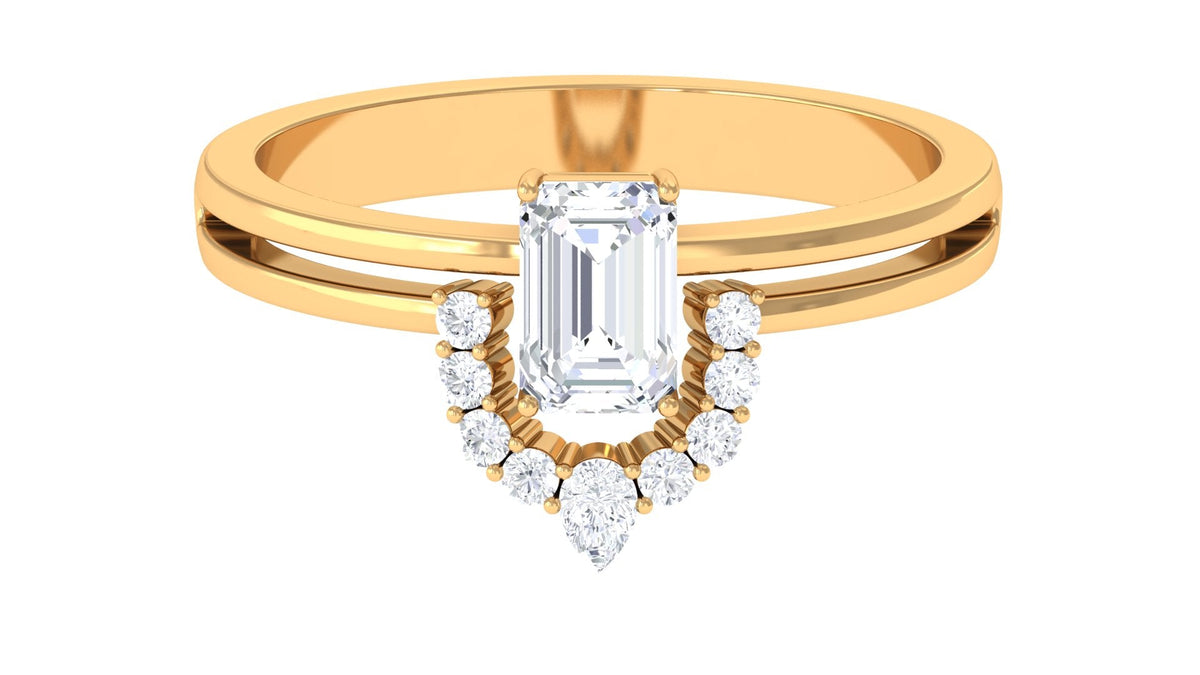 Rosec Jewels 1 CT octagon cut zircon double band engagement ring featuring sparkling gemstone and intricate silver setting.