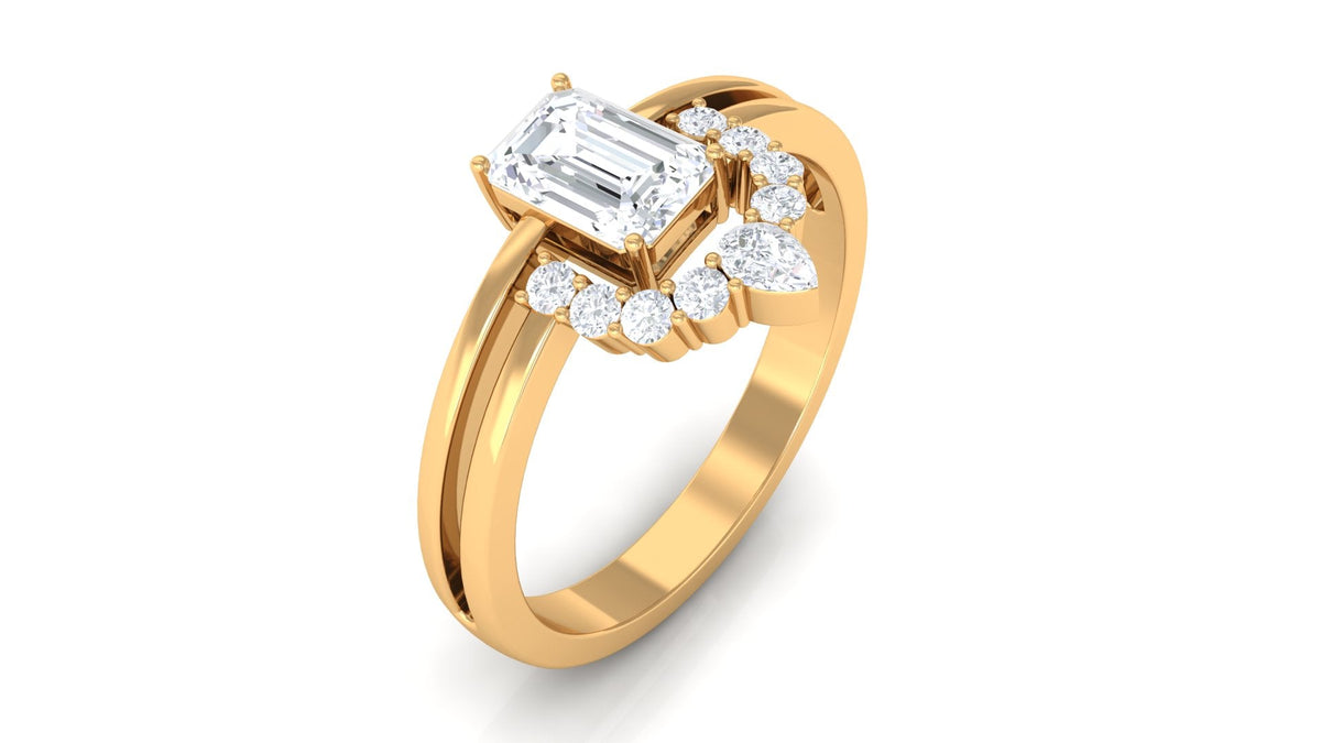 Rosec Jewels 1 CT octagon cut zircon double band engagement ring, featuring sparkling stones and intricate design.