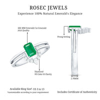 Natural emerald cut emerald double band engagement ring with diamond accents by Rosec Jewels, featuring a sparkling central gemstone.