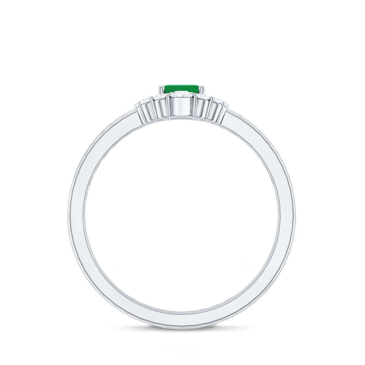 Natural emerald cut emerald double band engagement ring with diamonds, featuring Rosec Jewels' elegant and sparkling design.