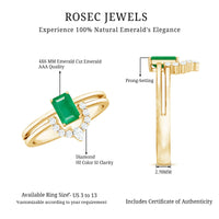 Natural emerald cut emerald double band engagement ring with diamonds from Rosec Jewels, showcasing sparkling gemstones and intricate design.