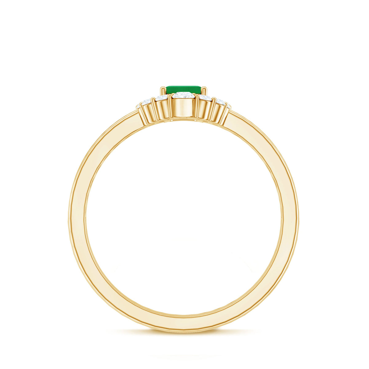 Natural emerald cut emerald double band engagement ring with diamonds by Rosec Jewels, showcasing intricate design and sparkling gemstones.