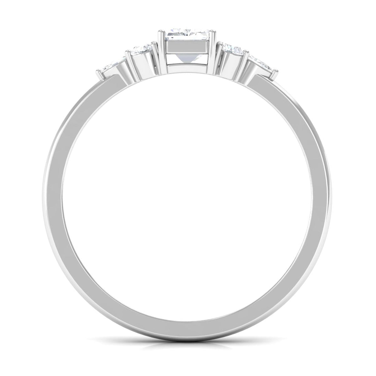 Rosec Jewels 1 CT octagon cut cubic zirconia engagement ring with trio stones, featuring a sparkling central stone and detailed band.